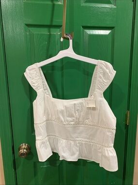 Target White Ruffle-Trim Square Neck Tank